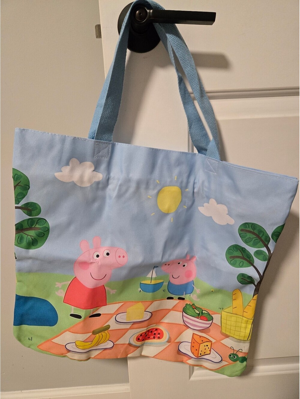 Peppa Pig Picnic Scene Blue Canvas Tote Bag